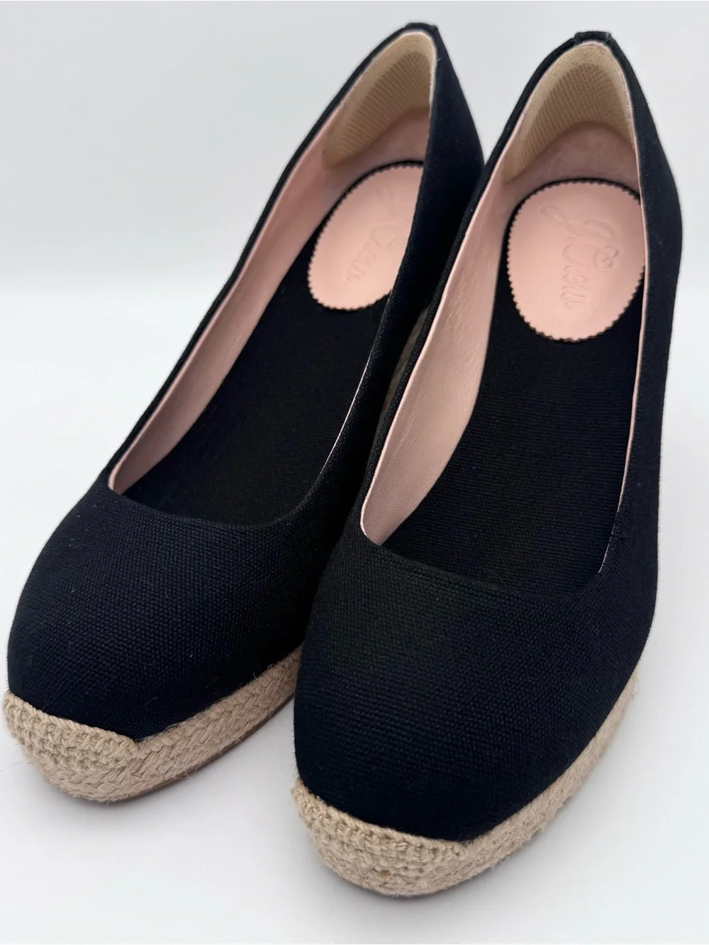 J.Crew Seville Black Canvas Espadrille Wedges Women Size 7.5 Slip On EUC